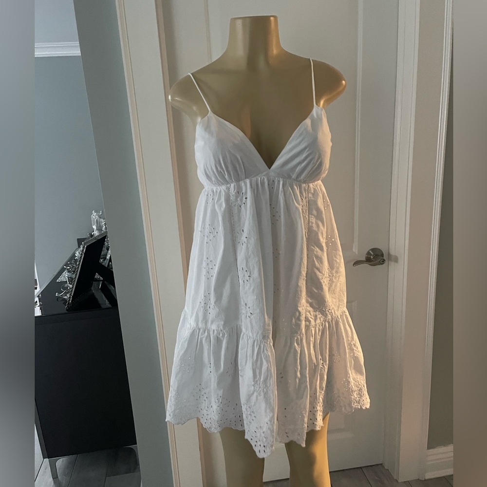 ZARA OPENWORK EMBROIDERED WHITE SUMMER  DRESS